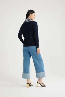 Cardigan aus Baumwolle mit Trompe-l'œil-Kragen aus Popeline
