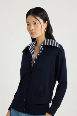 Cardigan aus Baumwolle mit Trompe-l'œil-Kragen aus Popeline