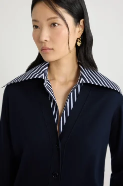 Cardigan aus Baumwolle mit Trompe-l'œil-Kragen aus Popeline