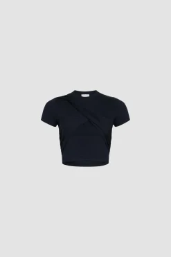 Drapiertes kurzes T-Shirt aus Bio-Stretch-Baumwolle