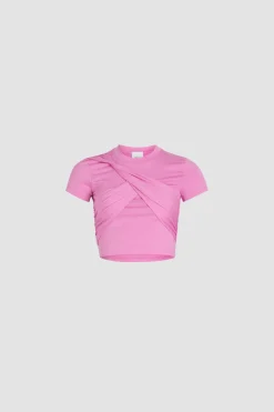 Drapiertes kurzes T-Shirt aus Bio-Stretch-Baumwolle