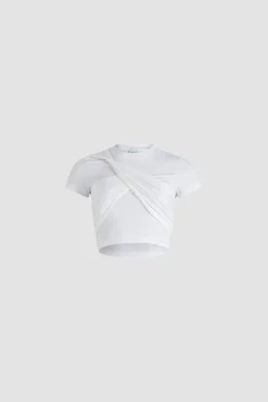 Drapiertes kurzes T-Shirt aus Bio-Stretch-Baumwolle