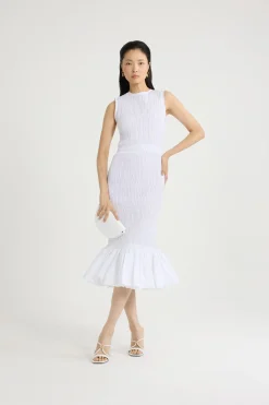 Gesmoktes Fischschwanz-Midikleid aus recycelter Faille