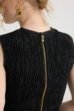 Gesmoktes Fischschwanz-Midikleid aus recycelter Faille