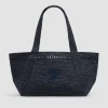 Großer trapezförmiger Patou Shopper mit Logo aus Raffiabast