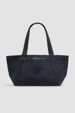 Großer trapezförmiger Patou Shopper mit Logo aus Raffiabast