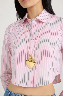 Halskette mit Herz-Anhänger aus vergoldetem Messing und Baumwolle