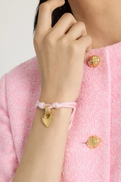 Herz-Armband aus vergoldetem Messing und Baumwolle