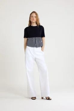 Hose mit breiter Taille aus Bio-Baumwollgabardine