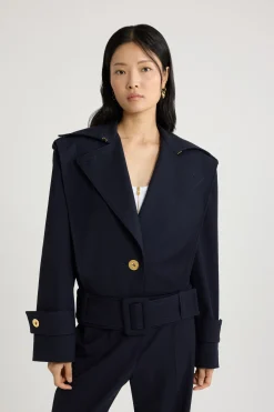 Jacke mit Gürtel aus nachhaltigem technischem Wolltwill