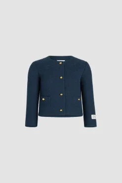 Kastenförmige kragenlose Jacke aus leichtem Bio-Baumwolltweed
