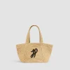 Kleiner trapezförmiger Patou Shopper mit Logo aus Raffiabast