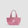 Kleiner trapezförmiger Patou Shopper mit Logo aus Raffiabast