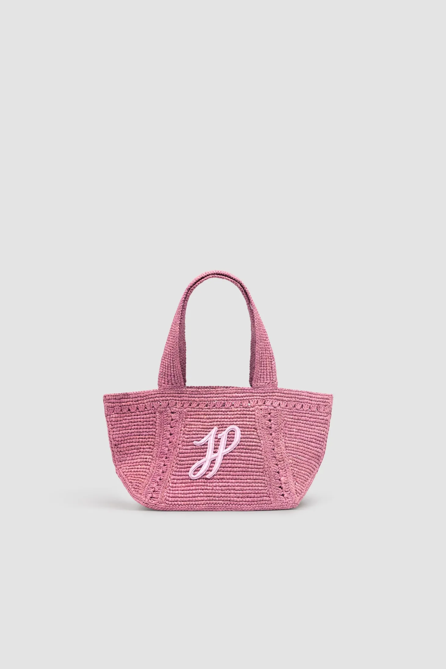Kleiner trapezförmiger Patou Shopper mit Logo aus Raffiabast