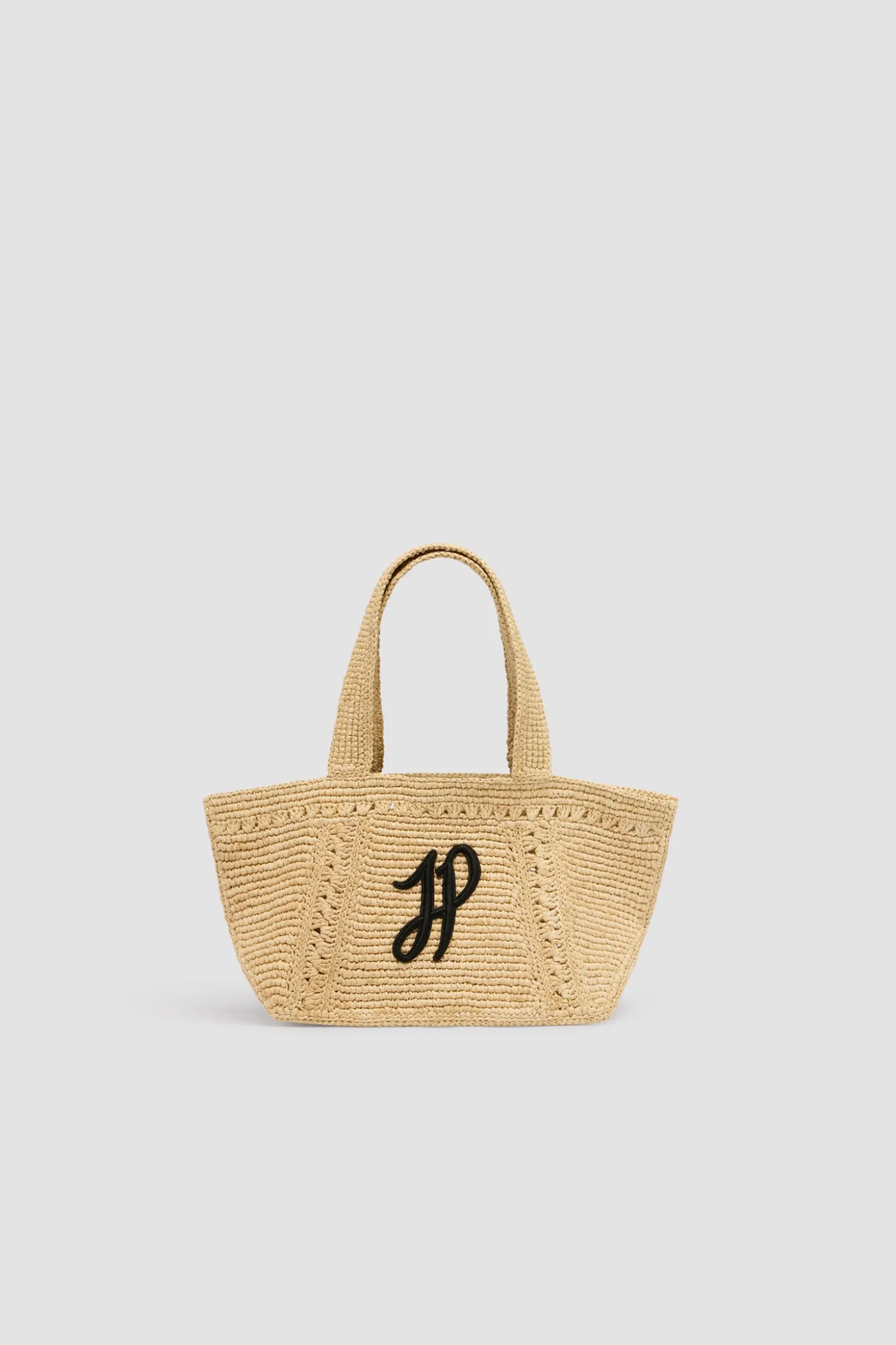 Kleiner trapezförmiger Patou Shopper mit Logo aus Raffiabast