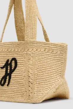 Kleiner trapezförmiger Patou Shopper mit Logo aus Raffiabast