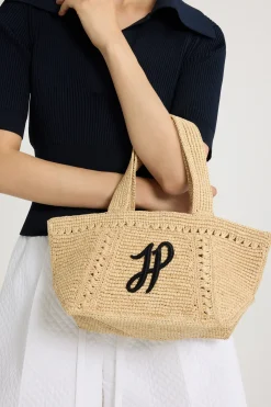 Kleiner trapezförmiger Patou Shopper mit Logo aus Raffiabast