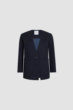 Kragenlose Jacke aus nachhaltigem technischem Wolltwill