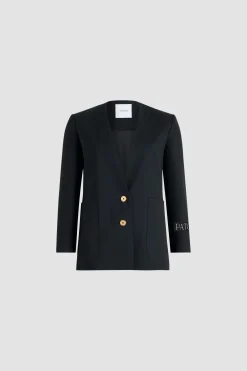 Kragenlose Jacke aus nachhaltigem technischem Wolltwill