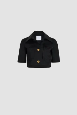 Kurze Jacke mit kurzen Ärmeln aus Bio-Baumwollgabardine