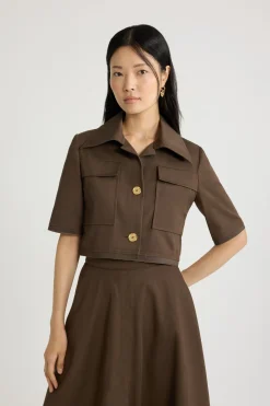 Kurze Jacke mit kurzen Ärmeln aus Bio-Baumwollgabardine