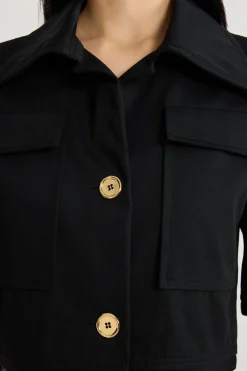 Kurze Jacke mit kurzen Ärmeln aus Bio-Baumwollgabardine