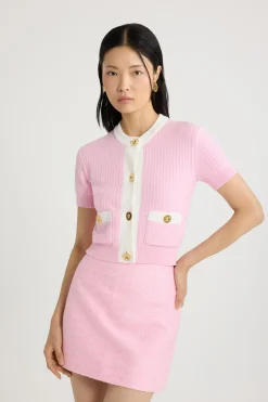 Kurzer Cardigan mit Wabenmuster aus Baumwolle.