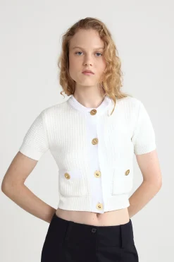 Kurzer Cardigan mit Wabenmuster aus Baumwolle.