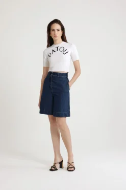 Kurzes Jacquard-Oberteil mit Patou Logo aus einer Merinowollmischung