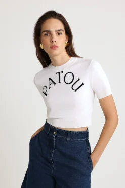 Kurzes Jacquard-Oberteil mit Patou Logo aus einer Merinowollmischung