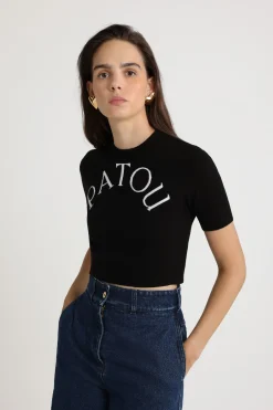 Kurzes Jacquard-Oberteil mit Patou Logo aus einer Merinowollmischung