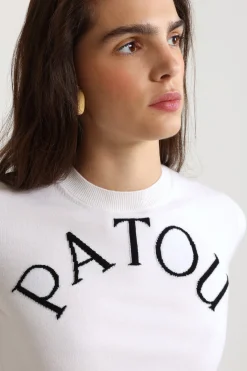 Kurzes Jacquard-Oberteil mit Patou Logo aus einer Merinowollmischung