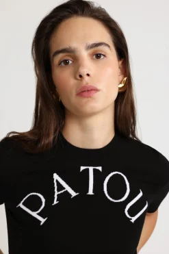 Kurzes Jacquard-Oberteil mit Patou Logo aus einer Merinowollmischung