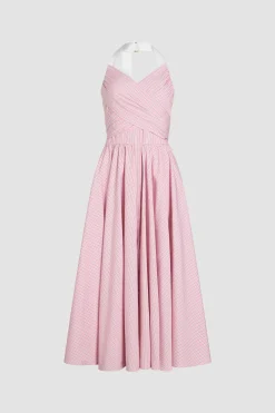 Maxikleid mit Neckholder aus bedrucktem Bio-Baumwollpopeline