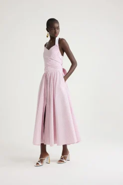 Maxikleid mit Neckholder aus bedrucktem Bio-Baumwollpopeline