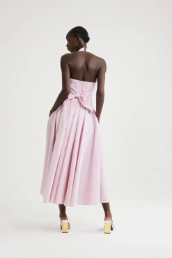 Maxikleid mit Neckholder aus bedrucktem Bio-Baumwollpopeline