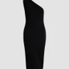 Midikleid mit einer Schulter aus technischem Crêpe