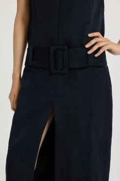 Midikleid mit Gürtel aus leichtem recyceltem Nylon