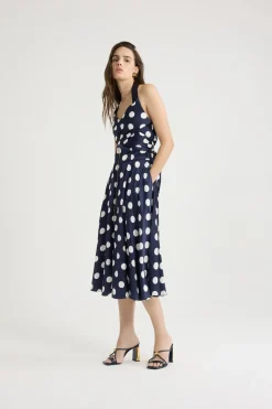 Midikleid mit Neckholder aus bedrucktem Satin