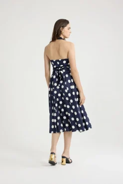 Midikleid mit Neckholder aus bedrucktem Satin
