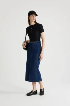 Midirock aus Bio-Baumwolldenim mit Schlitz