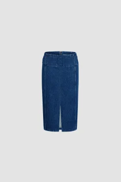 Midirock mit Gürtel aus Baumwolldenim