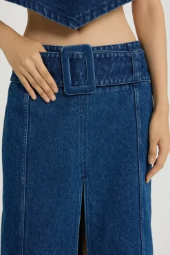 Midirock mit Gürtel aus Baumwolldenim