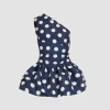 Minikleid mit einer Schulter aus bedruckter recyceltem Faille