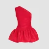 Minikleid mit einer Schulter aus recycelter Faille