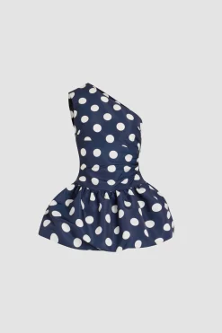 Minikleid mit einer Schulter aus bedruckter recyceltem Faille