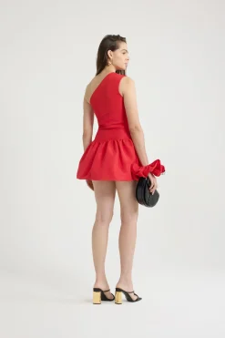 Minikleid mit einer Schulter aus recycelter Faille