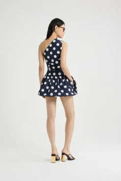 Minikleid mit einer Schulter aus bedruckter recyceltem Faille