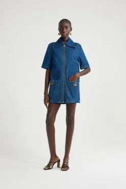 Minikleid mit Reißverschluss aus Baumwolldenim