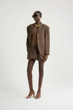 Oversize-Jacke mit Gürtel aus Bio-Baumwollgabardine